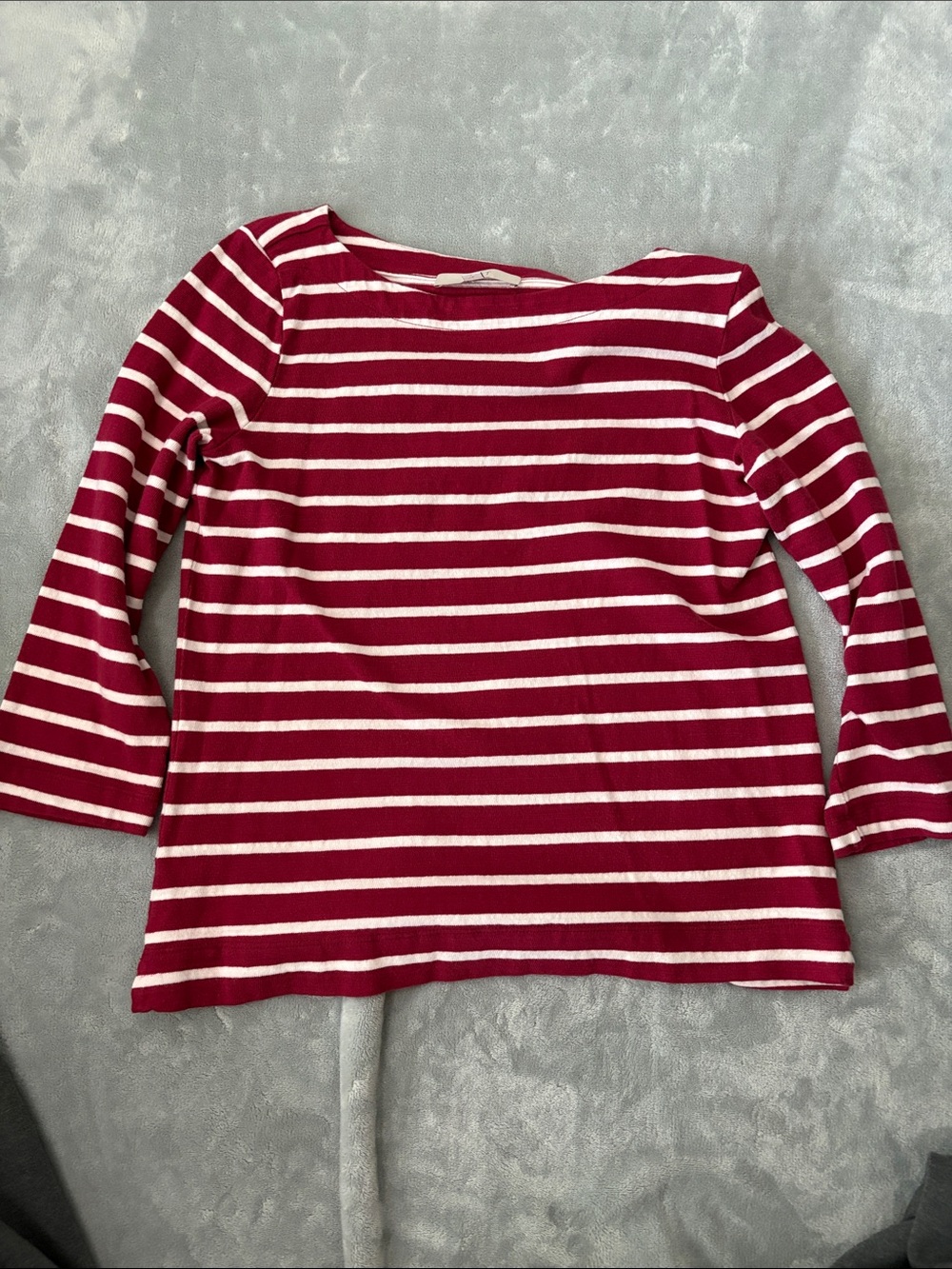 LOFT Striped Boatneck Top in Berry and Cream